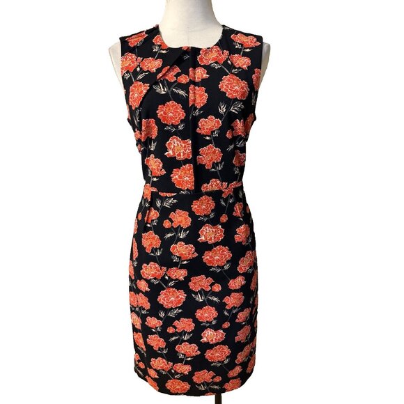 Banana Republic Pencil Dress 10 Red Black Ivory Floral Sleeveless Washable NEW - Picture 2 of 14